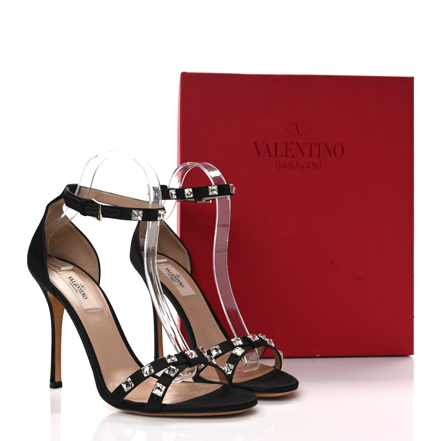 Valentino Garavani Satin Rockstud Glam Ankle Strap 105mm Sandals 39 Black 7 of 7