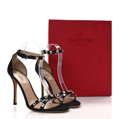 Valentino Garavani Satin Rockstud Glam Ankle Strap 105mm Sandals 39 Black 7 of 7