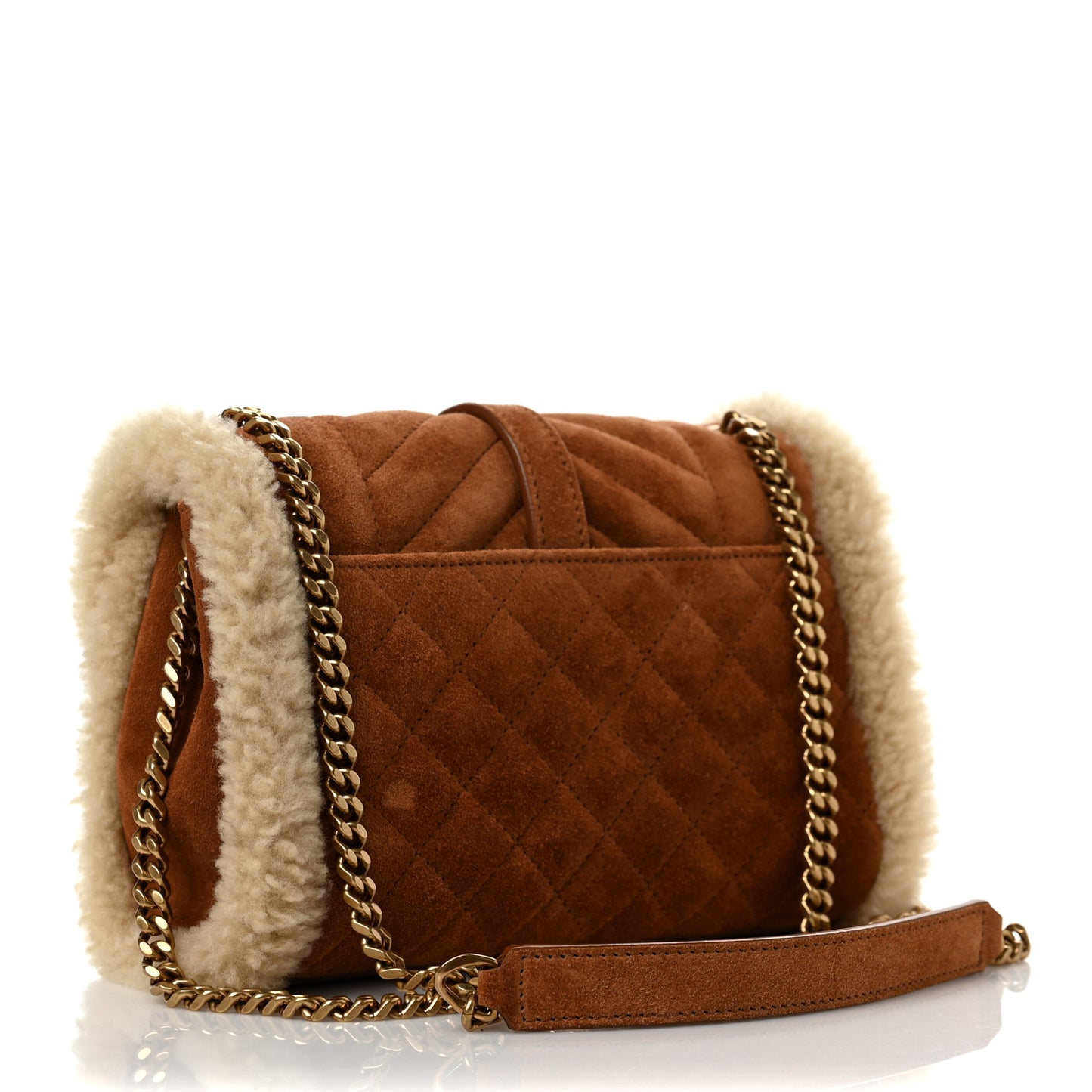 Nubuck Shearling Mixed Matelasse Triquilt Small Monogram Satchel Ivory Natural Tan