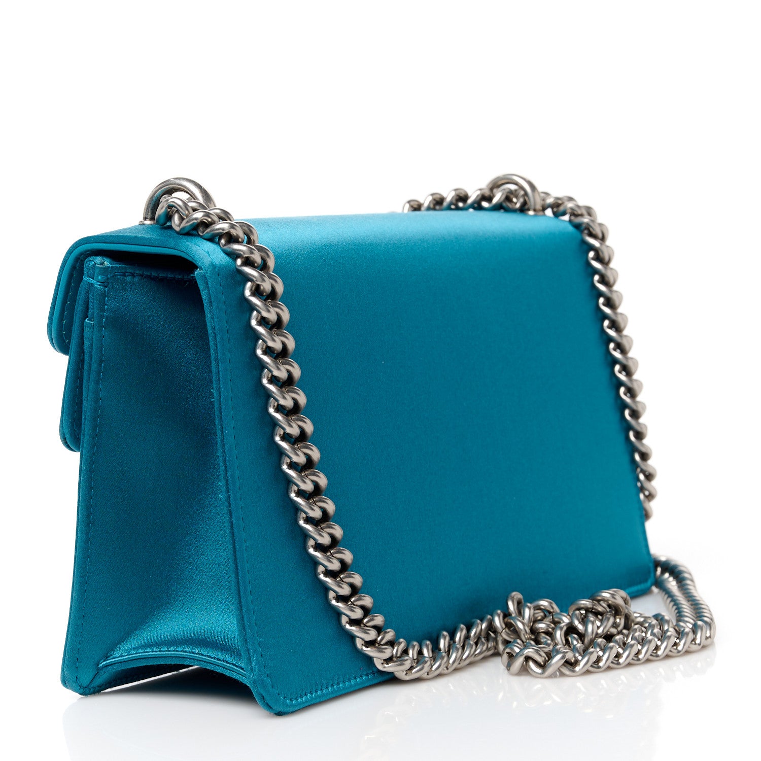Gucci Satin Silk Crystal Small Dionysus Shoulder Bag Turchese Black Diamond 3 of 13
