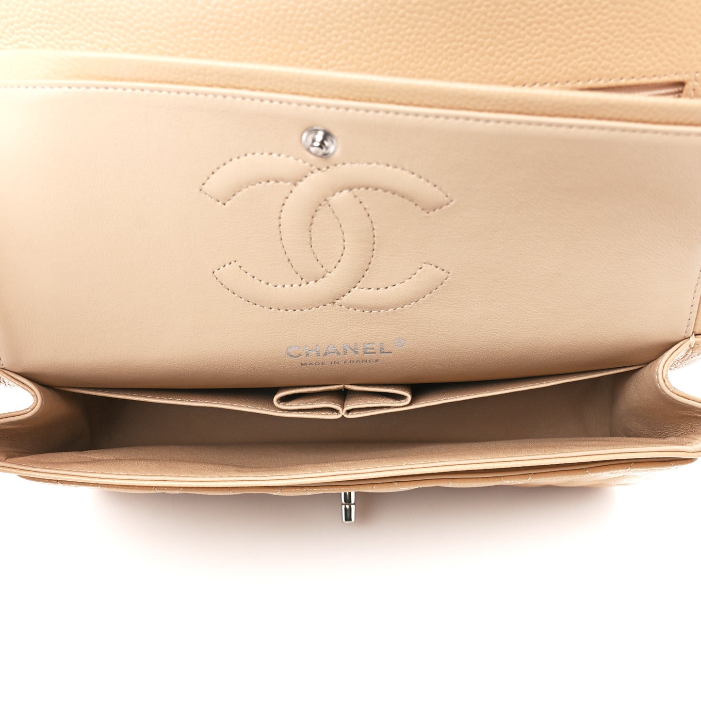 Caviar Quilted Medium Double Flap Light Beige