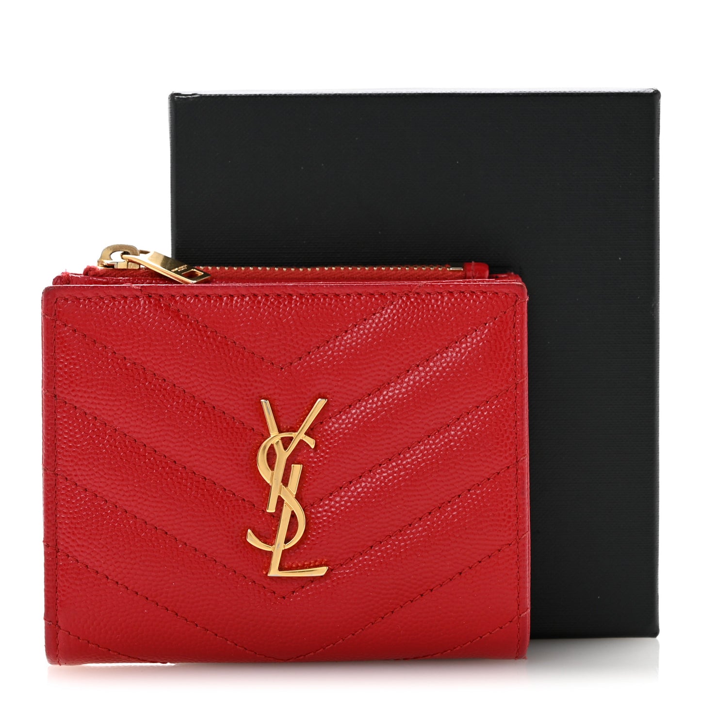 Grain De Poudre Matelasse Chevron Monogram Zipped Card Case Bandana Red