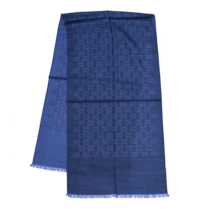 Gucci Wool Silk GG Monogram GGNat Scarf Blue 2 of 5