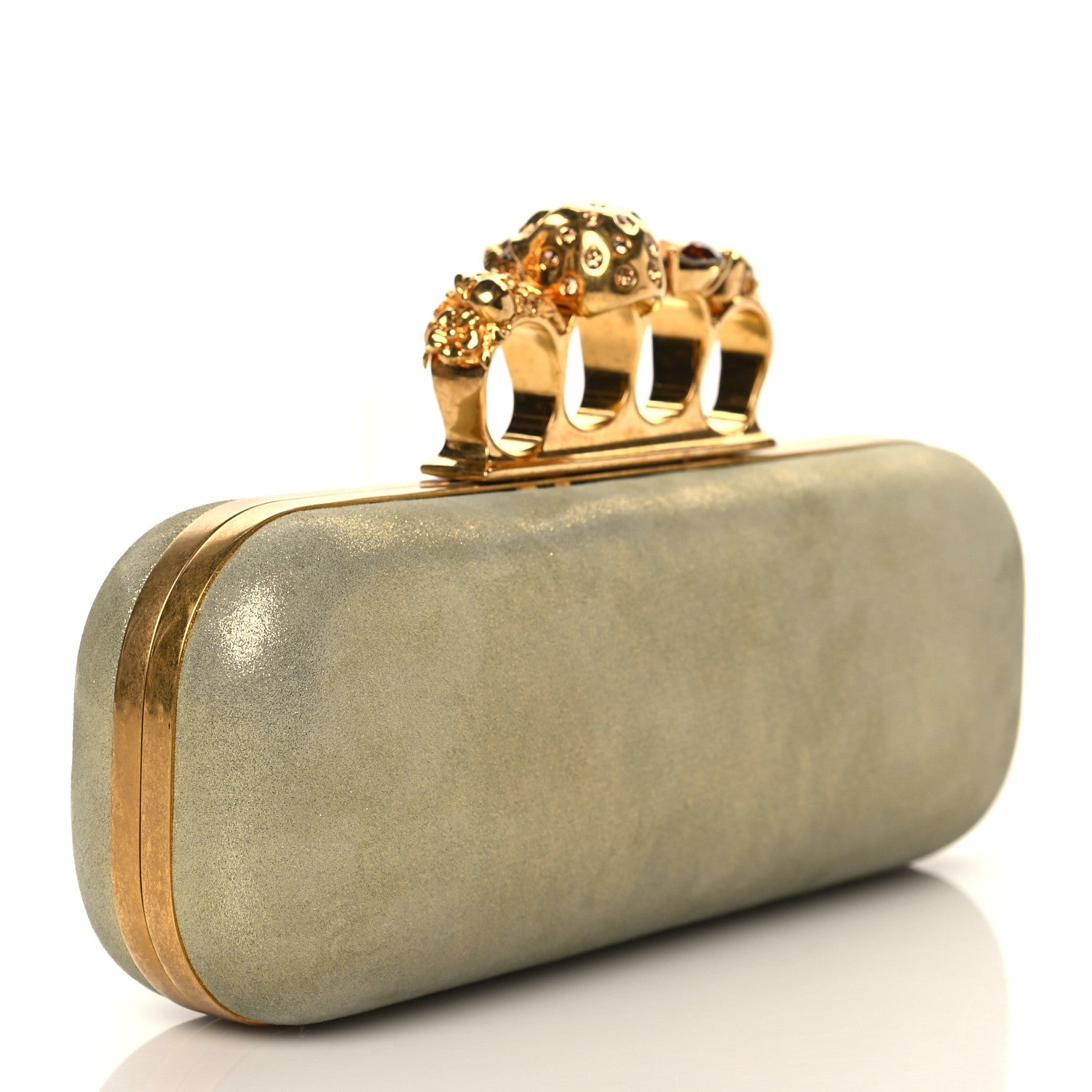 Alexander McQueen Metallic Lambskin Skull Knuckle Box Clutch Gold 3 of 10