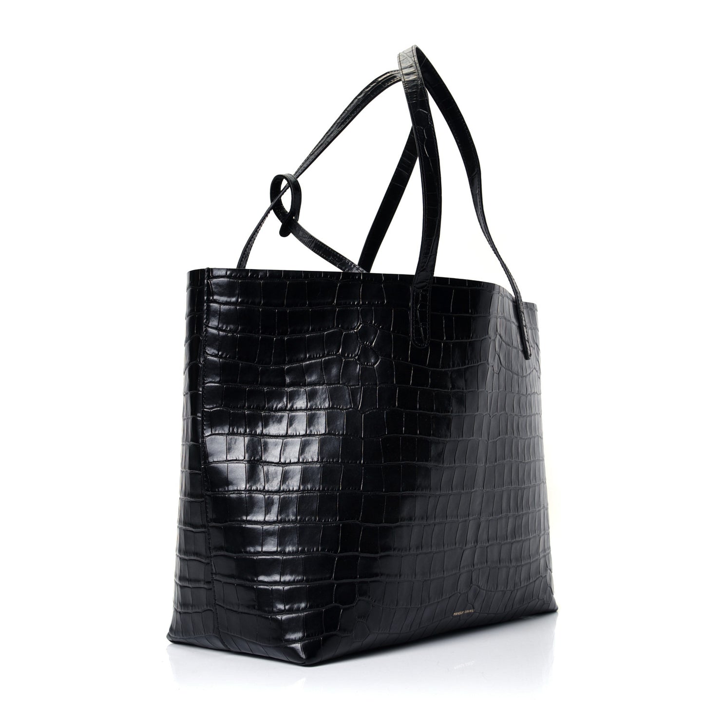 Calfskin Crocodile Embossed Large Shopping Tote Black