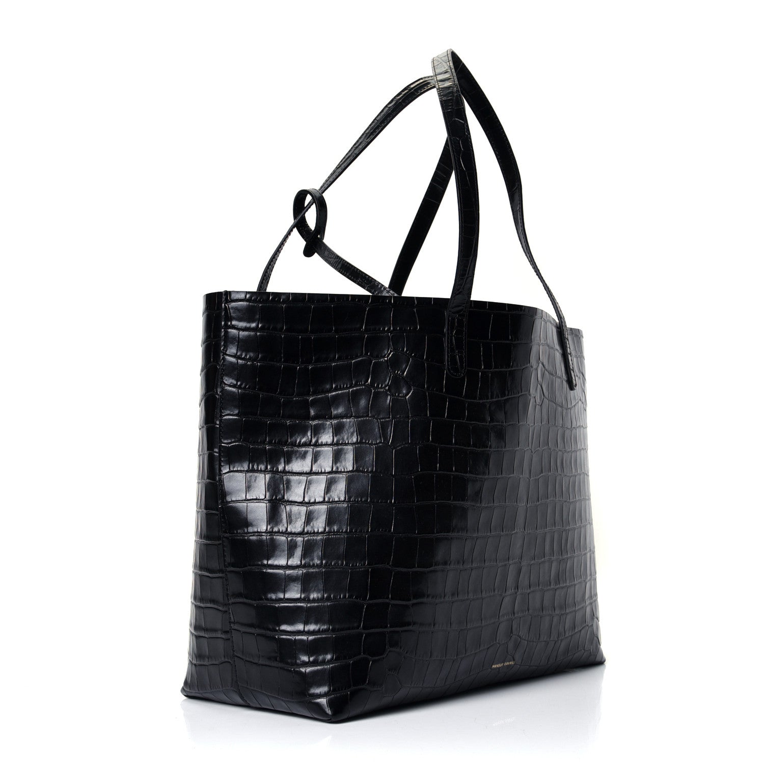 Mansur Gavriel Calfskin Crocodile Embossed Large Shopping Tote Black 2 of 4