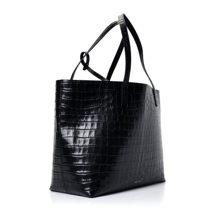 Mansur Gavriel Calfskin Crocodile Embossed Large Shopping Tote Black 2 of 4