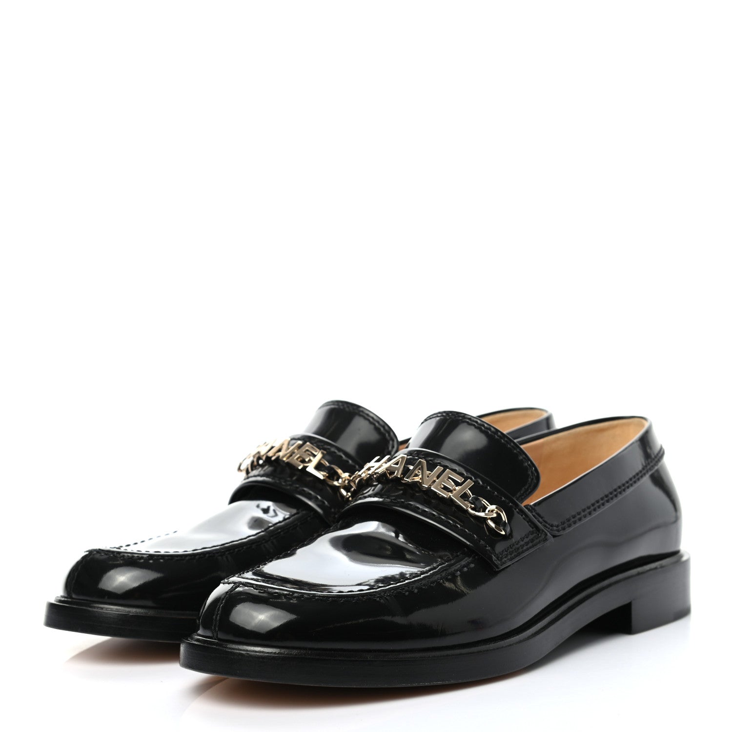 Chanel Shiny Calfskin Logo Loafers 39.5 Black 3 of 8