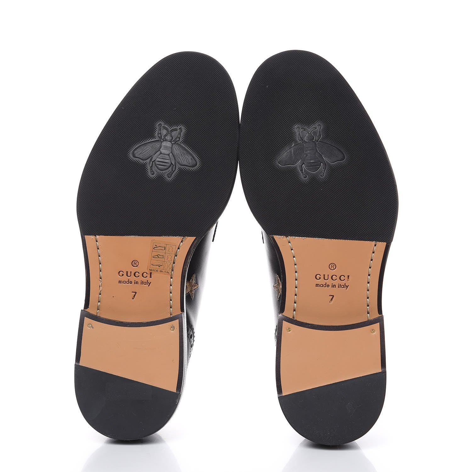 Gucci Calfskin Bee Star Embroidered Mens Captoe Derby Loafers 7 Black 5 of 10