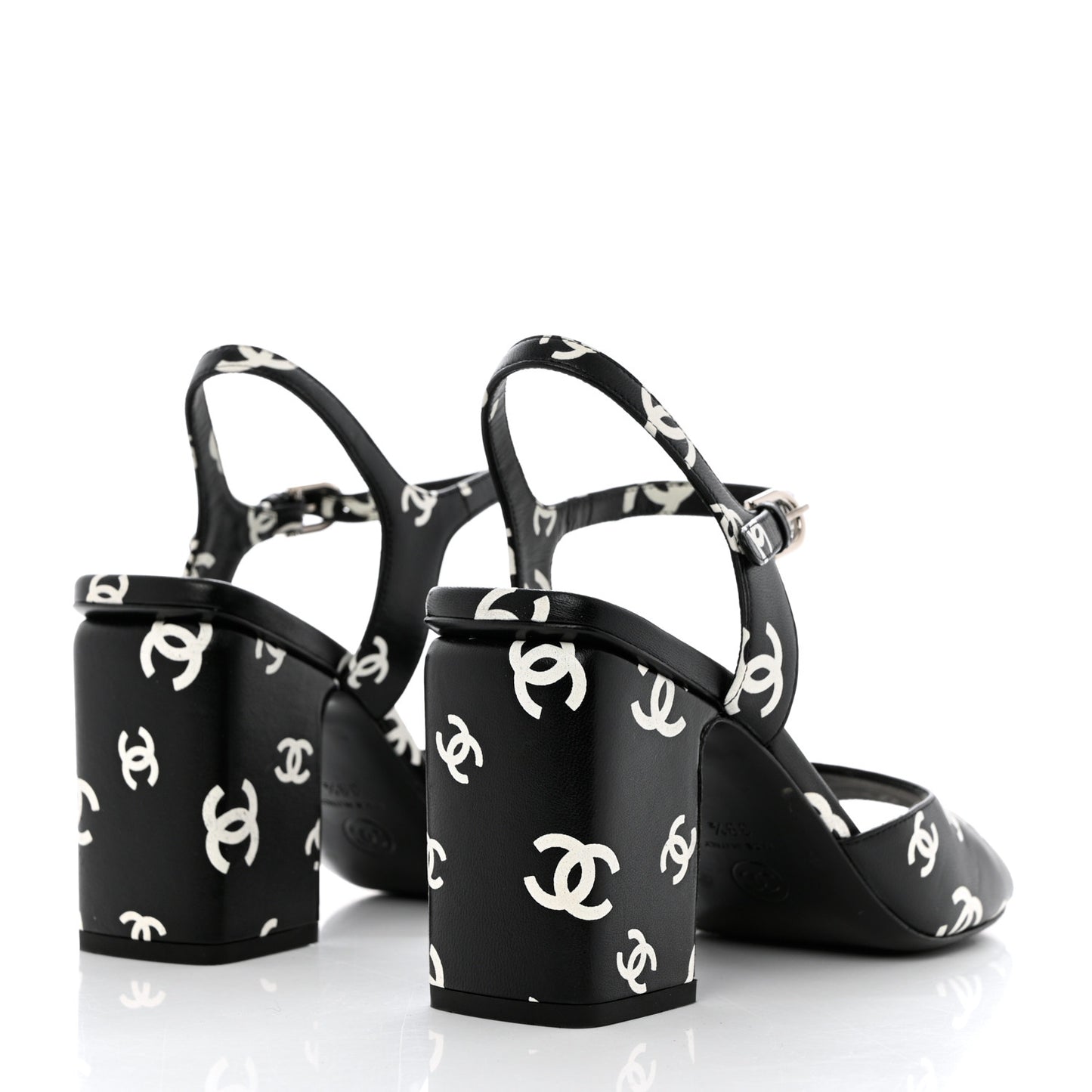 Printed Lambskin CC Sandals 39.5 Black White