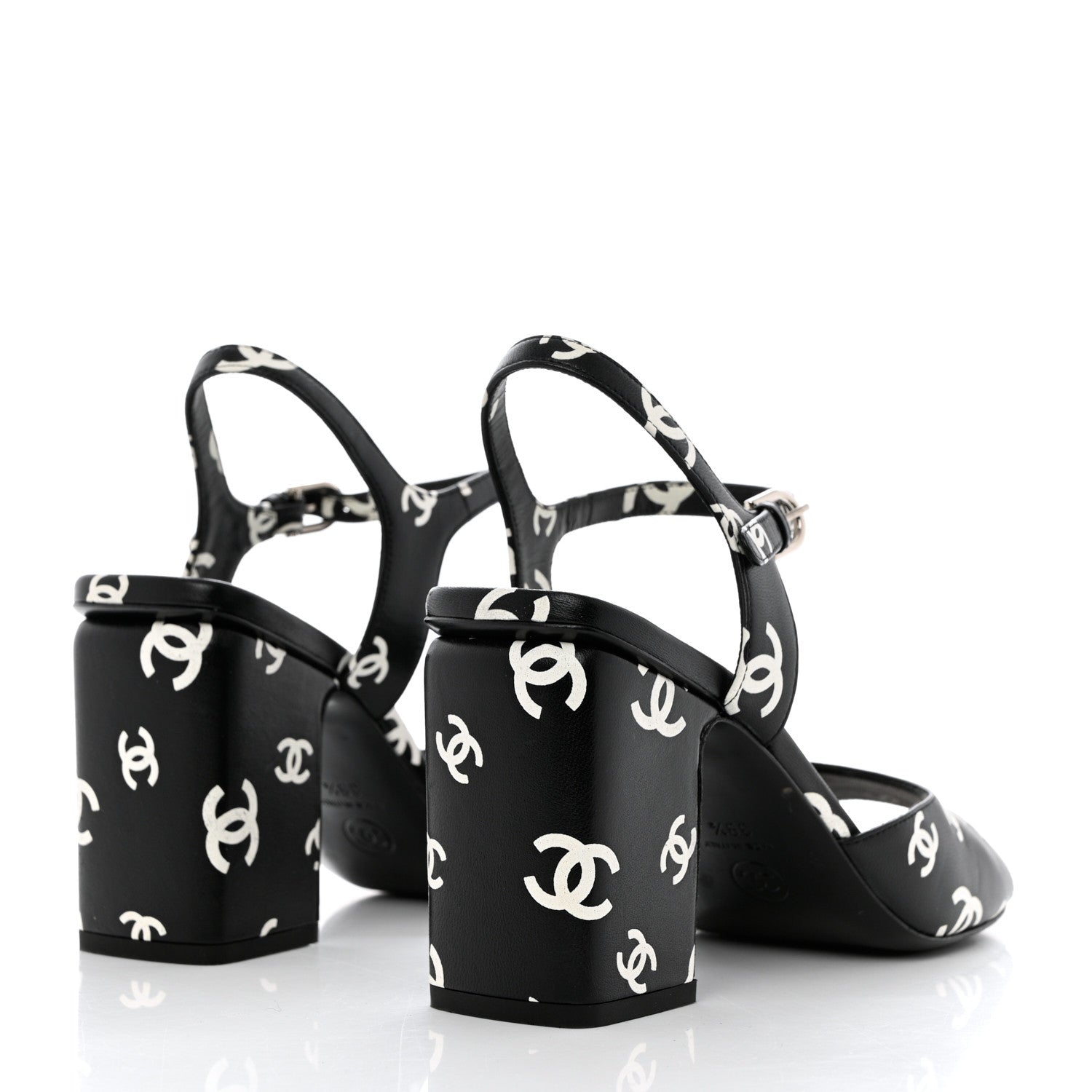 Chanel Printed Lambskin CC Sandals 39.5 Black White 4 of 11