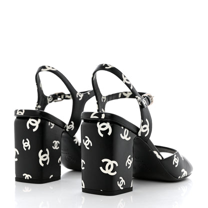 Chanel Printed Lambskin CC Sandals 39.5 Black White 4 of 11