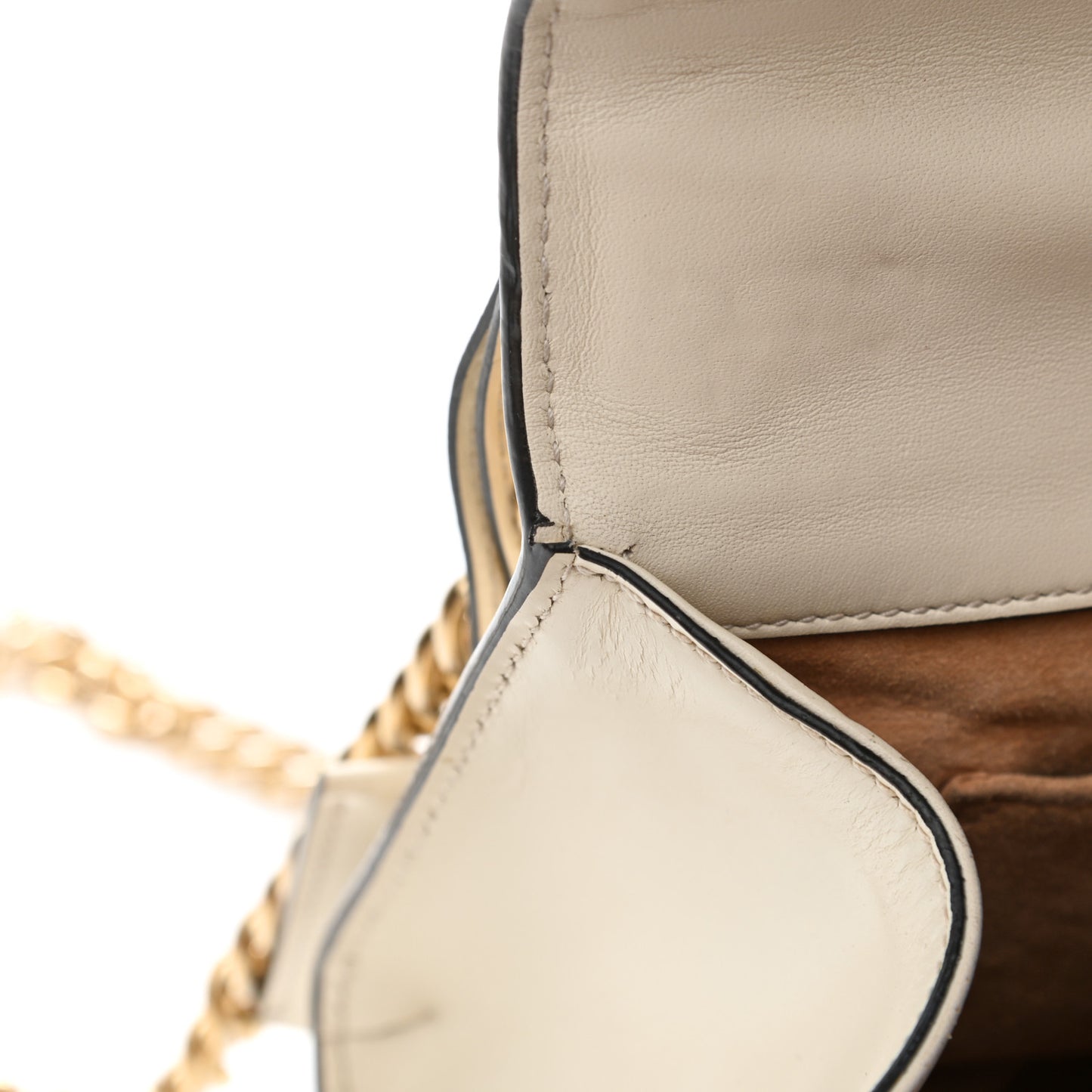 Calfskin Floral Embroidered Small Padlock Shoulder Bag White