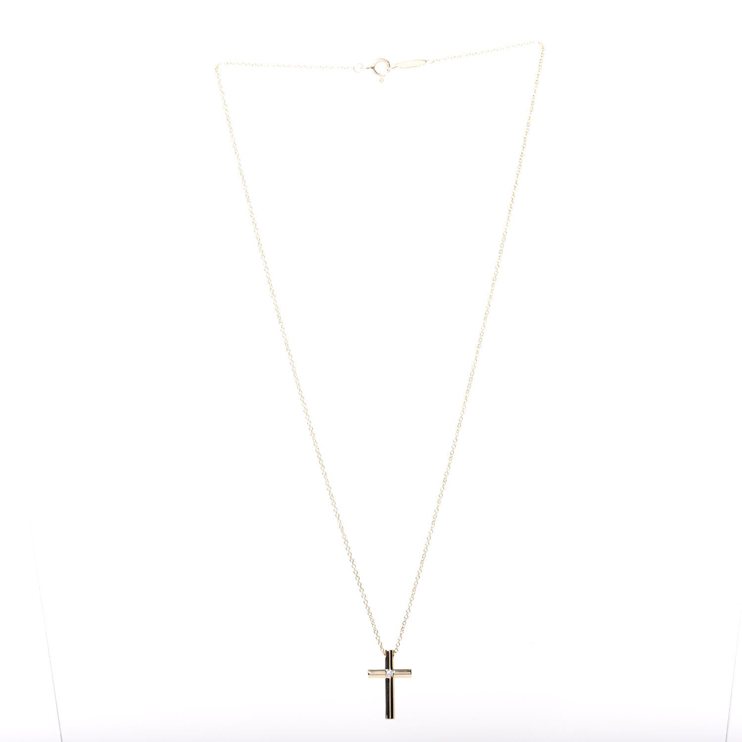 Tiffany 18K Yellow Gold Diamond Cross Pendant Necklace 2 of 4