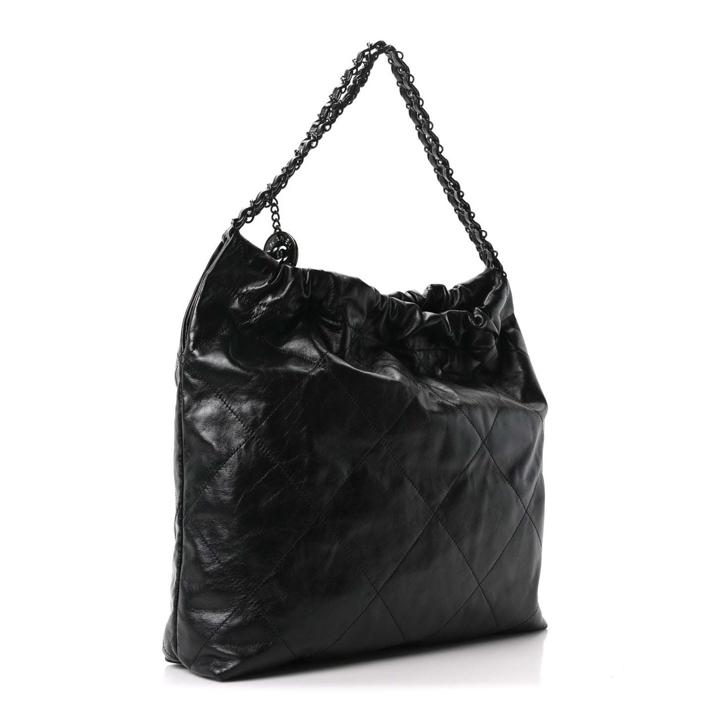 Shiny Calfskin Quilted Monochrome Small Chanel 22 Black