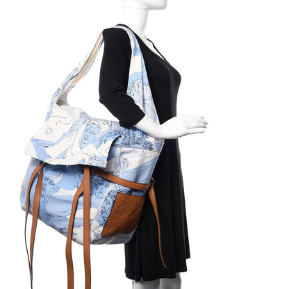 Loewe Canvas Print Faces Trimmed Shoulder Bag Light Blue White 2 of 10