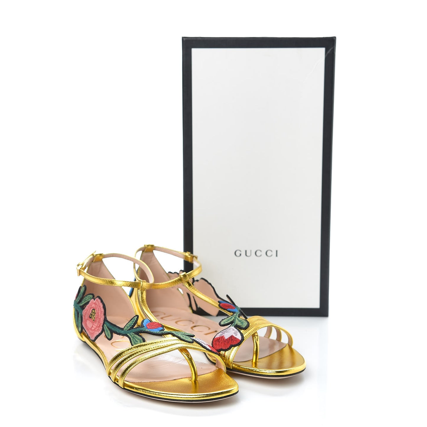 Metallic Nappa Ophelia T-Strap Flat Sandals 38.5 Gold