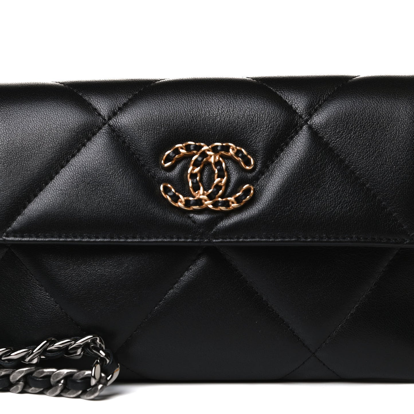 Lambskin Quilted Chanel 19 Flap Clutch Black