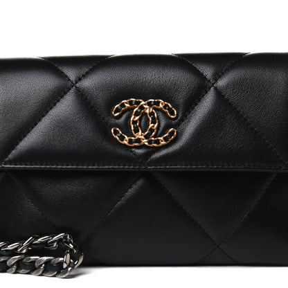 Chanel Lambskin Quilted Chanel 19 Flap Clutch Black 9 of 14