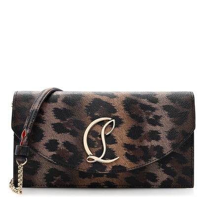 Christian Louboutin Calfskin Kitty Print Loubi54 Crossbody Clutch Brown Gold 1 of 9