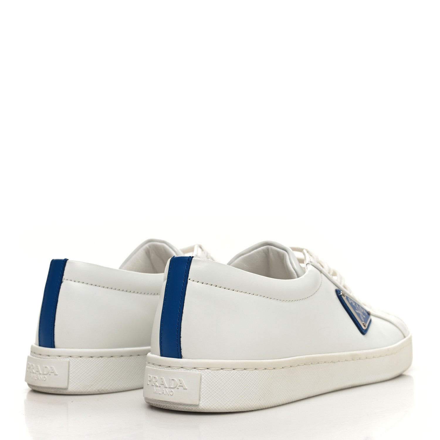 Prada Spazzolato Rois Metal Triangle Logo 25mm Sneakers 37 White Cobalto 4 of 10