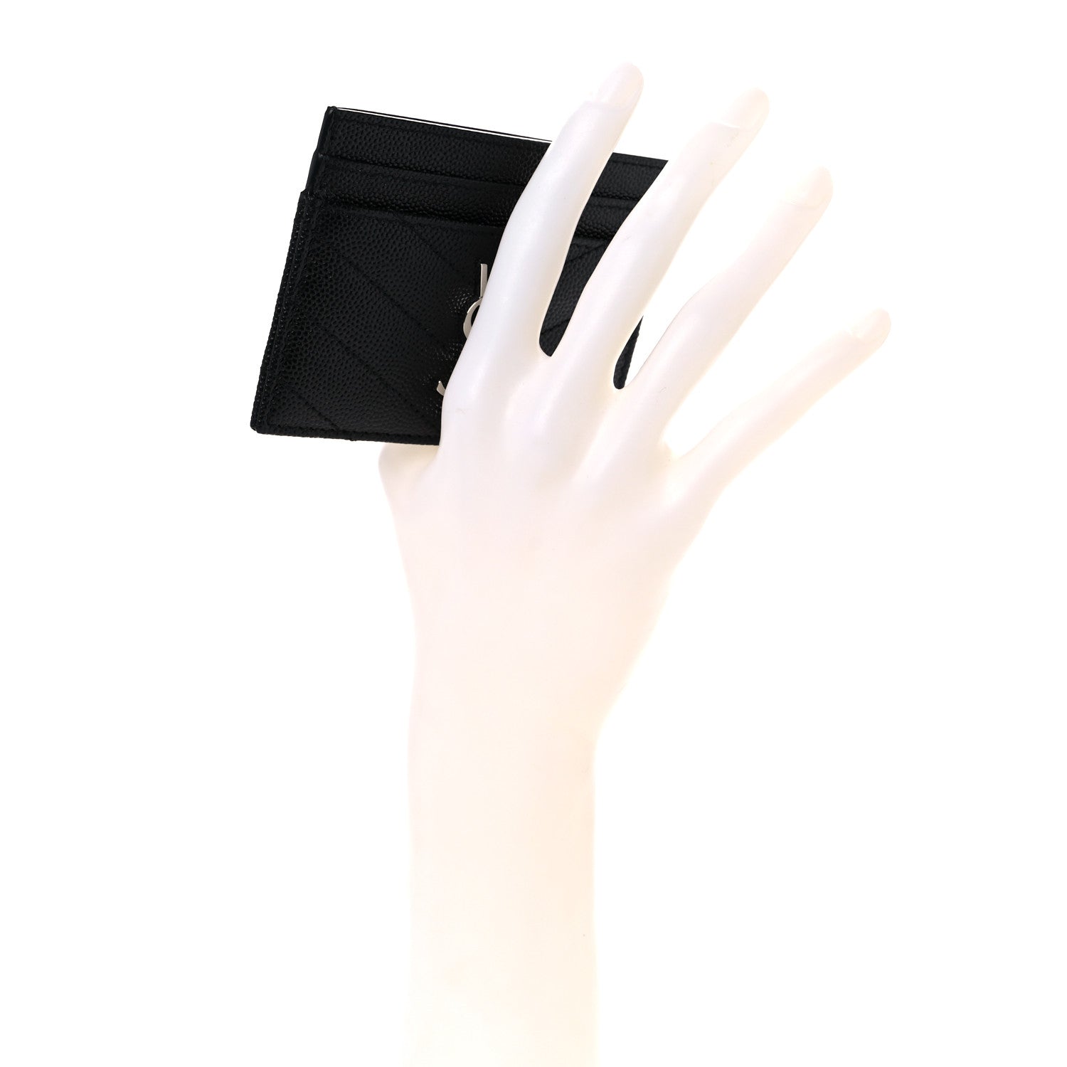 Saint Laurent Grain De Poudre Matelasse Chevron Monogram Credit Card Case Black 2 of 8