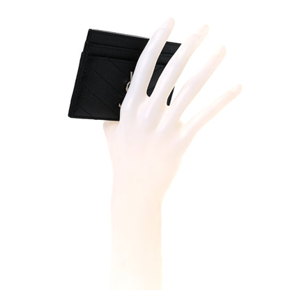 Saint Laurent Grain De Poudre Matelasse Chevron Monogram Credit Card Case Black 2 of 8