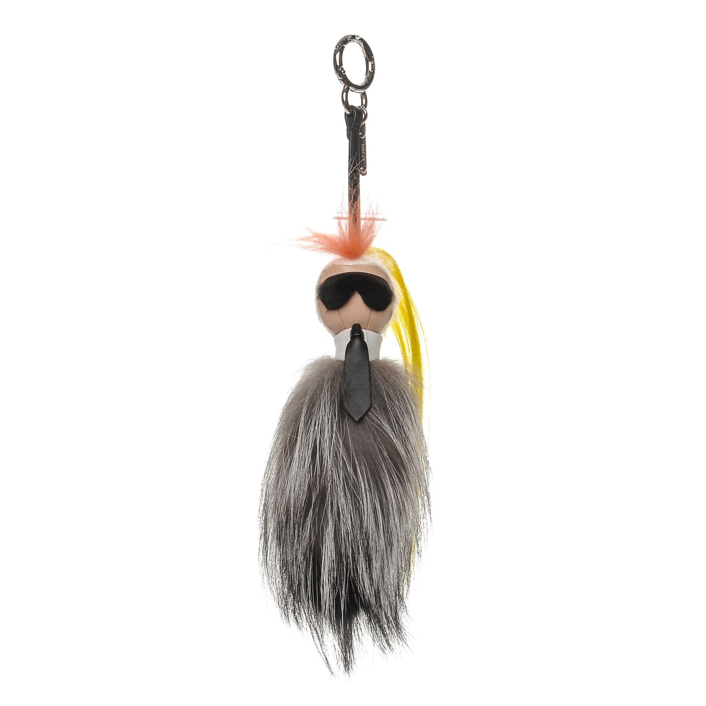 Fox Mink Goat Fur Mini Karlito Bag Charm White Black Flamingo