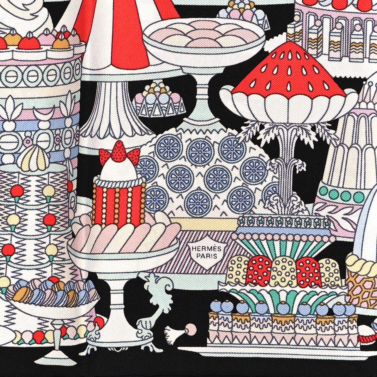 Silk La Patisserie Francaise Scarf 45 Black Menthol Multicolor