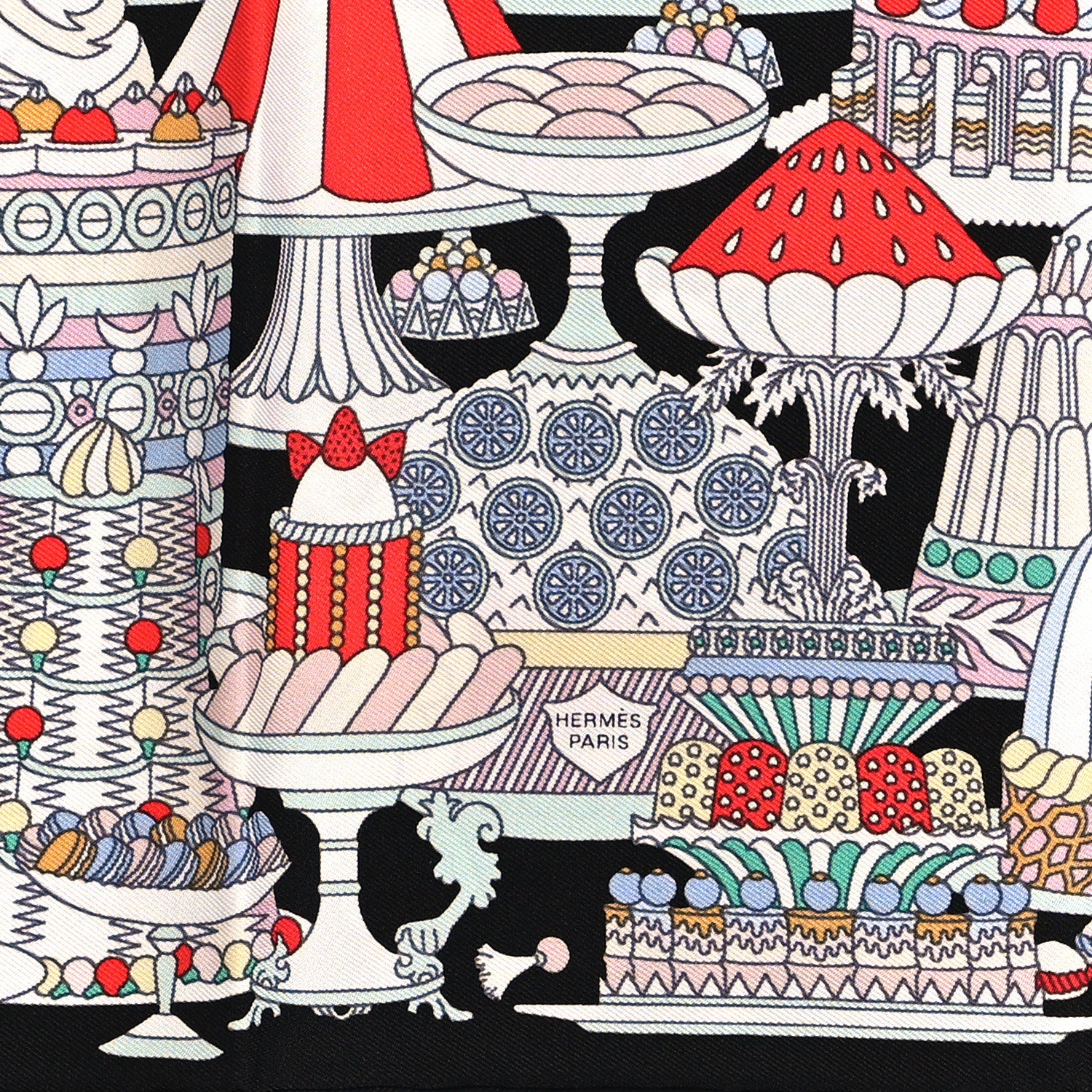 Hermes Silk La Patisserie Francaise Scarf 45 Black Menthol Multicolor 2 of 5