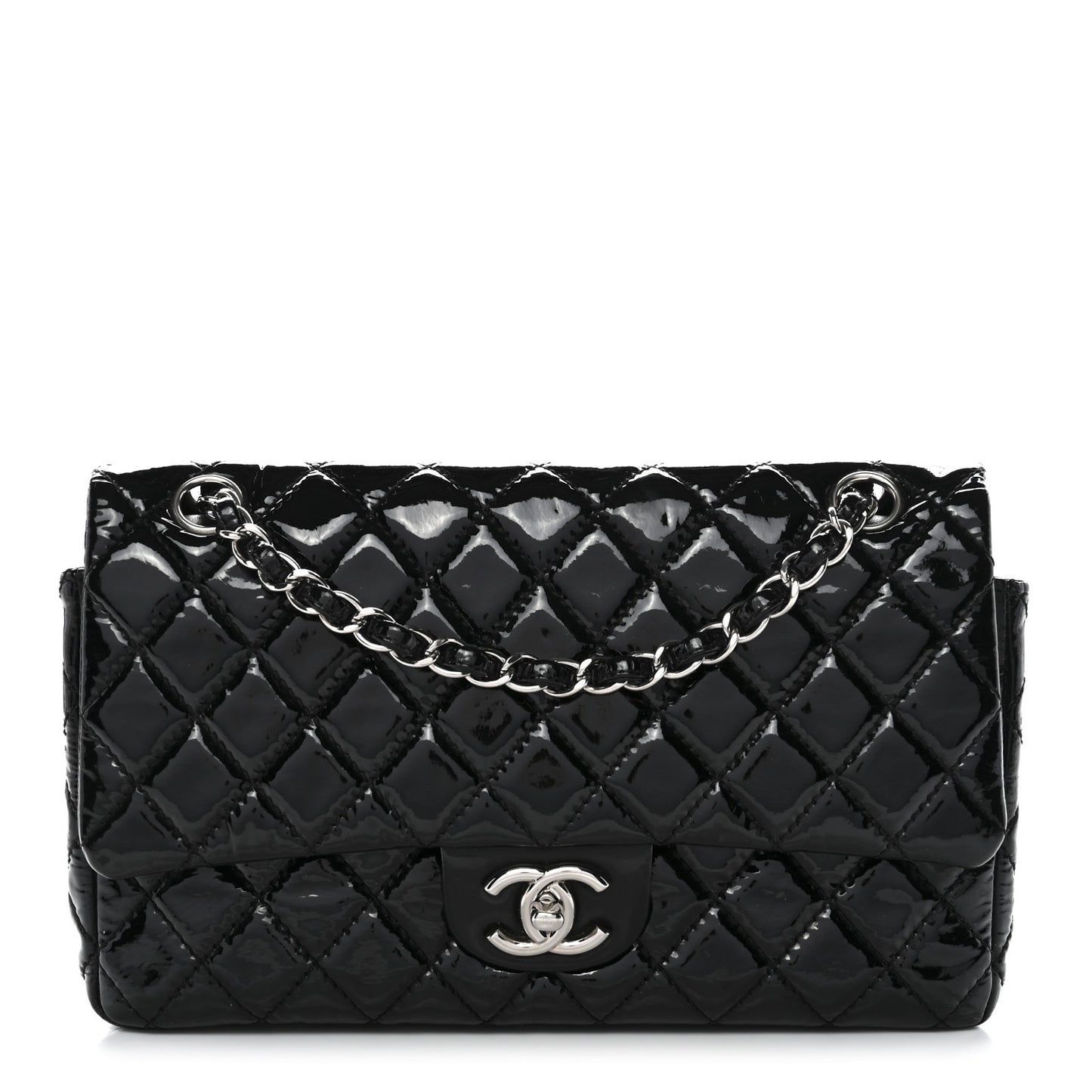 Patent Quilted Medium Double Flap Black