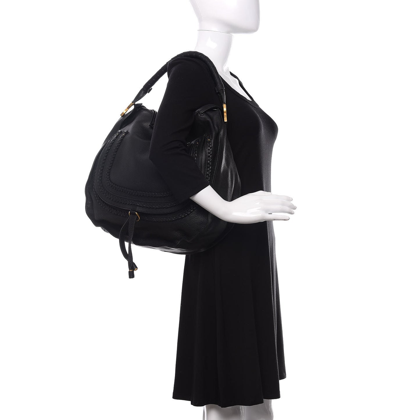 Calfskin Large Braided Marcie Hobo Black