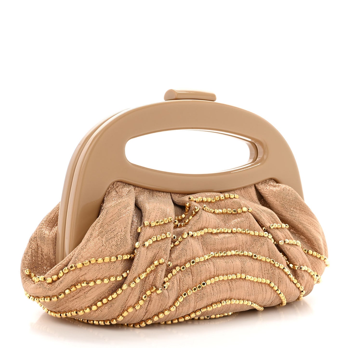 Metallic Fabric Beaded Clutch Gold