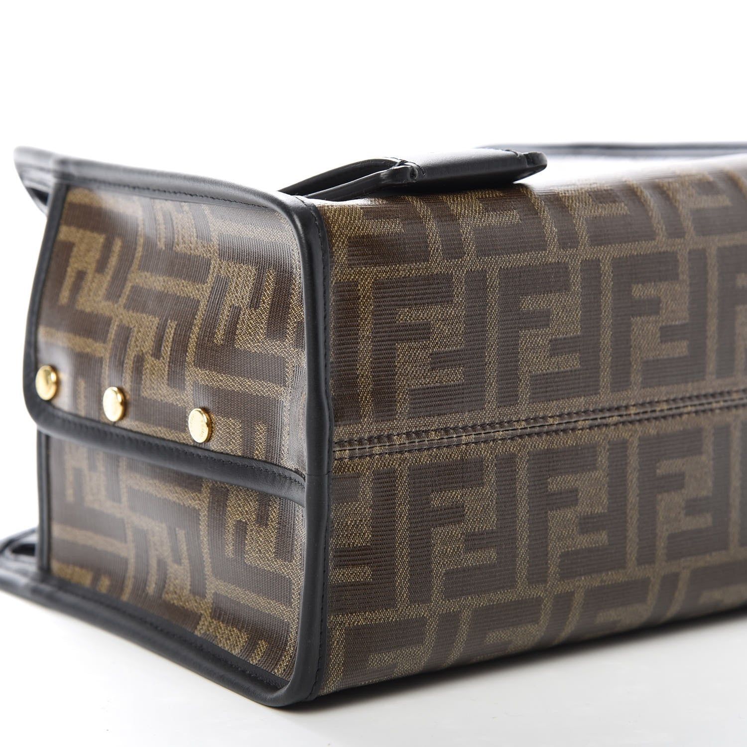 Fendi Glazed Fabric Vitello Century FF 1974 Stamp Patch Mini Peekaboo Defender Cover Mogano Panna Black 6 of 10