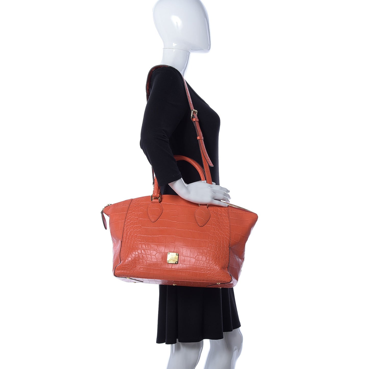 Calfskin Crocodile Embossed Tote Orange