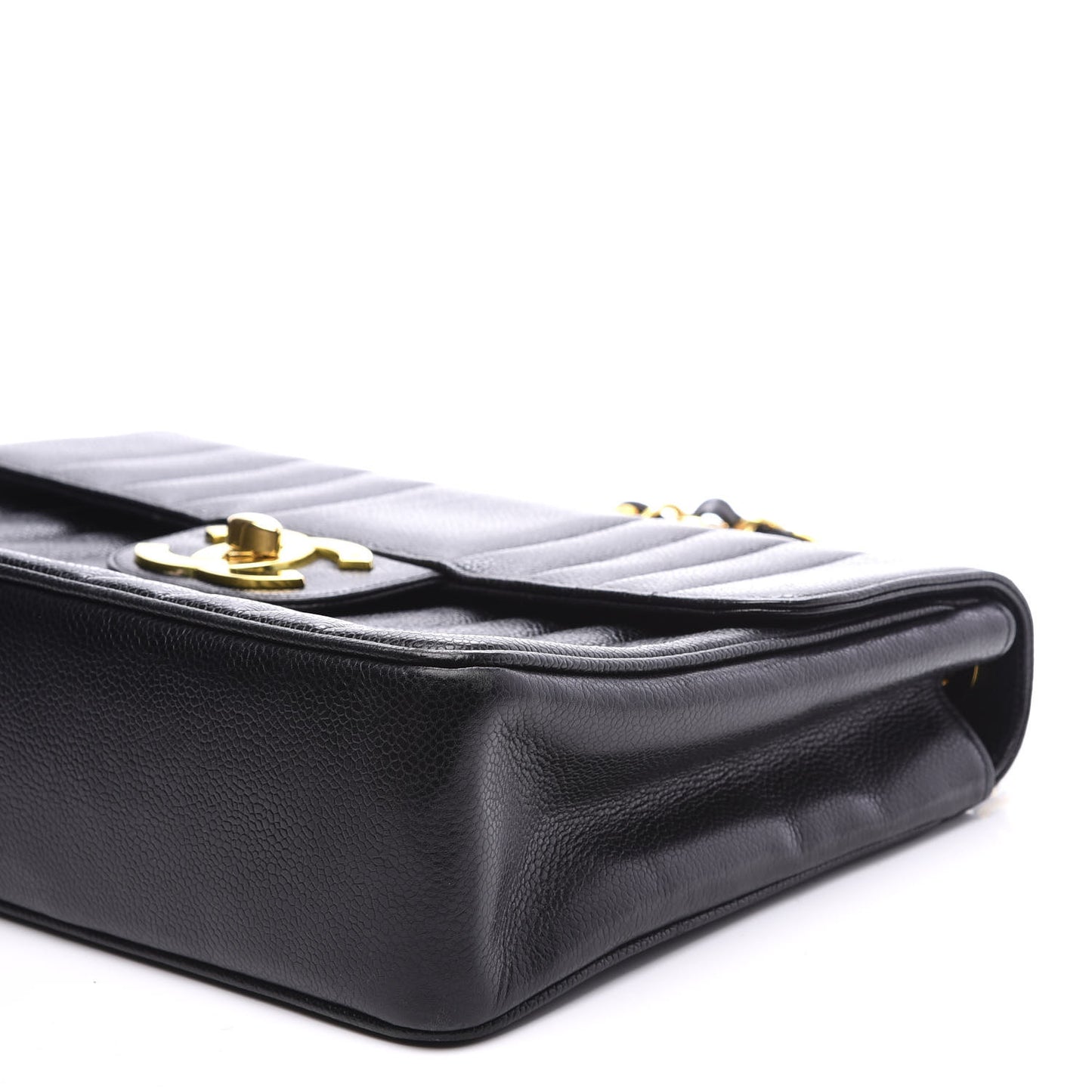 Caviar Vertical Quilted Jumbo Single Flap Black