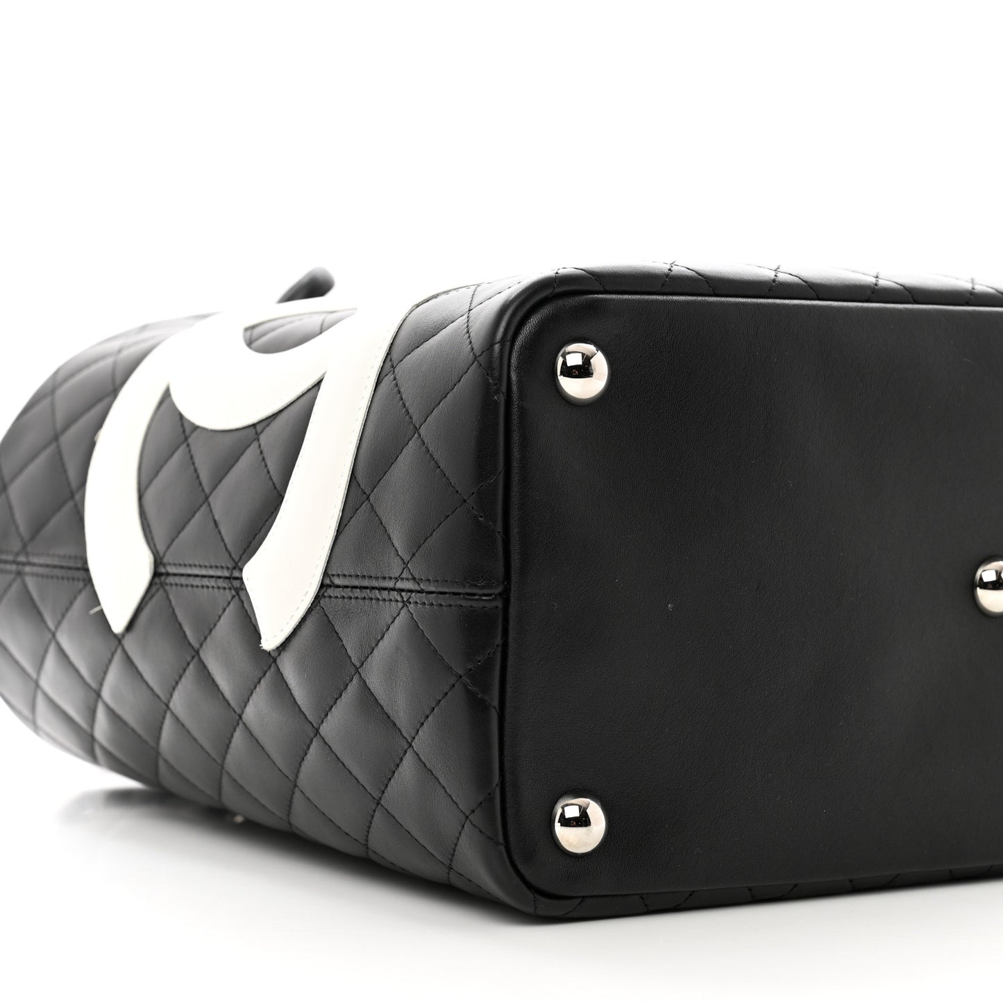 Calfskin Quilted Large Cambon Tote Black White