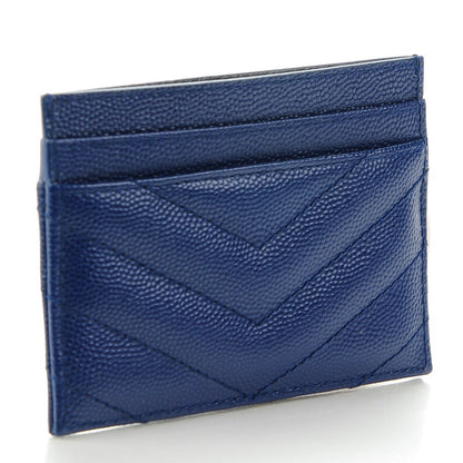 Saint Laurent Grain De Poudre Matelasse Chevron Monogram Credit Card Case Royal Blue 3 of 7
