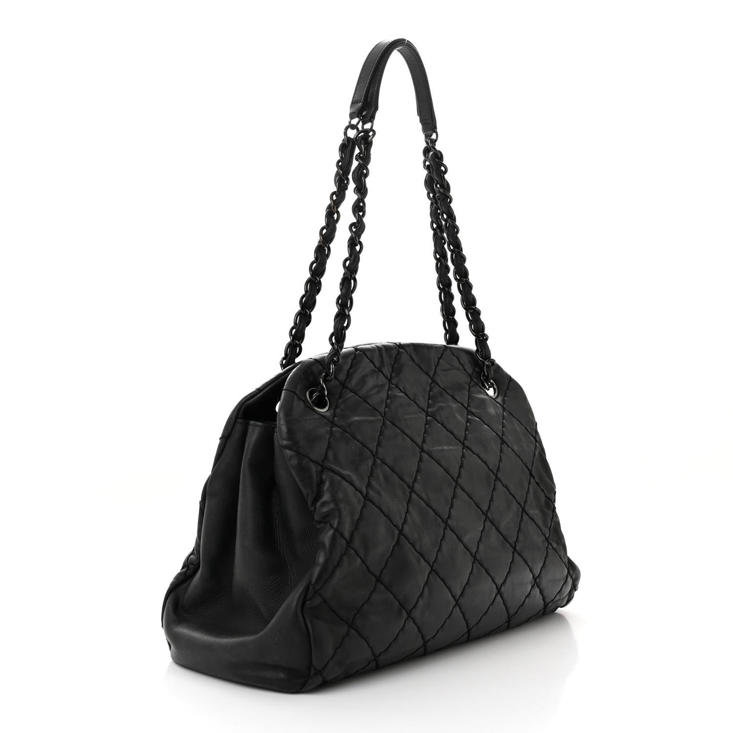 Iridescent Calfskin Large Just Mademoiselle Bowling Bag Black