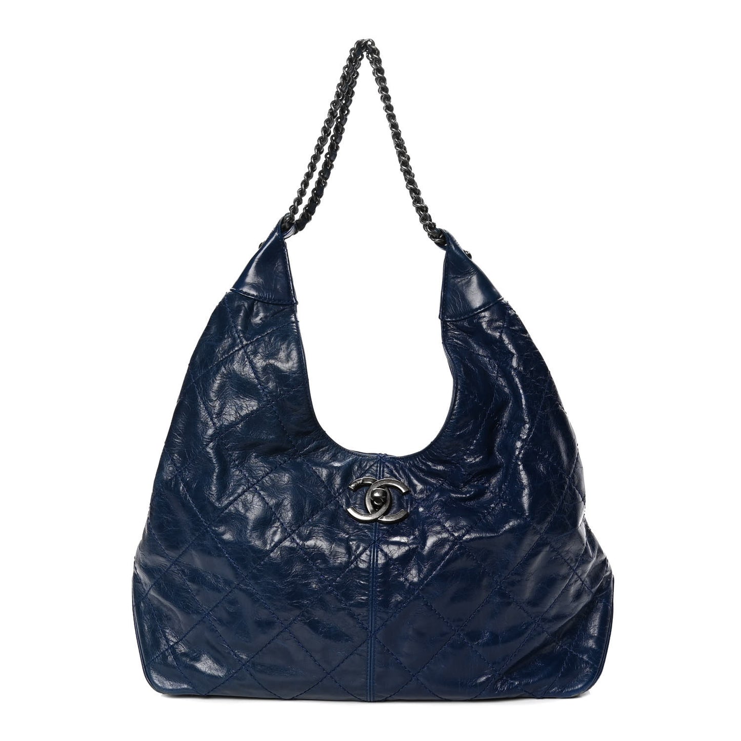 Aged Calfskin Quilted Coco Supple Hobo Navy Blue