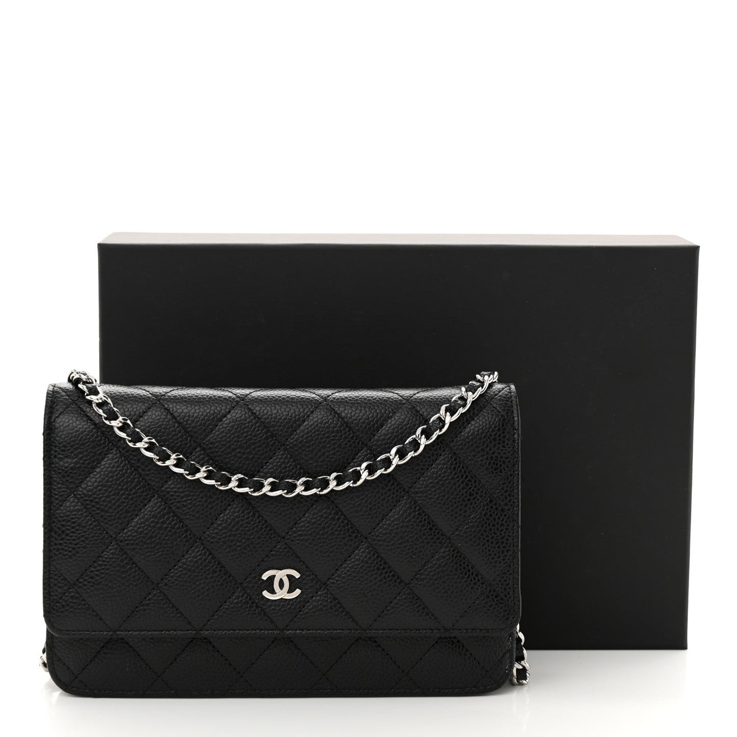 Caviar Quilted Wallet on Chain WOC Black