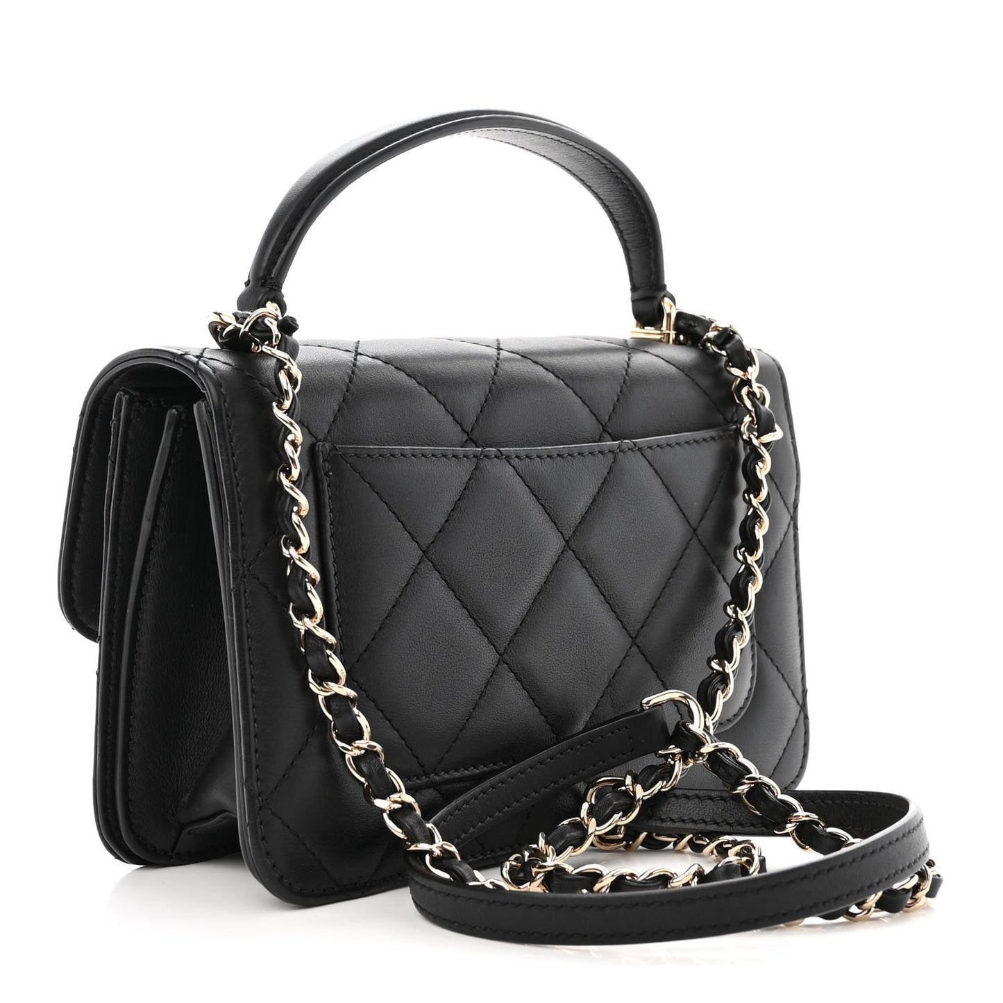 Calfskin Quilted Small Top Handle Flap Black