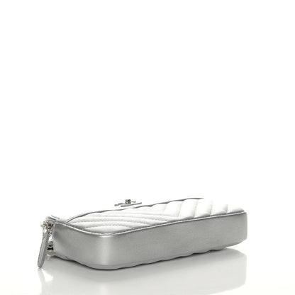 Chanel Metallic Sheepskin Chevron Quilted Small Clutch With Chain Silver 4 of 10
