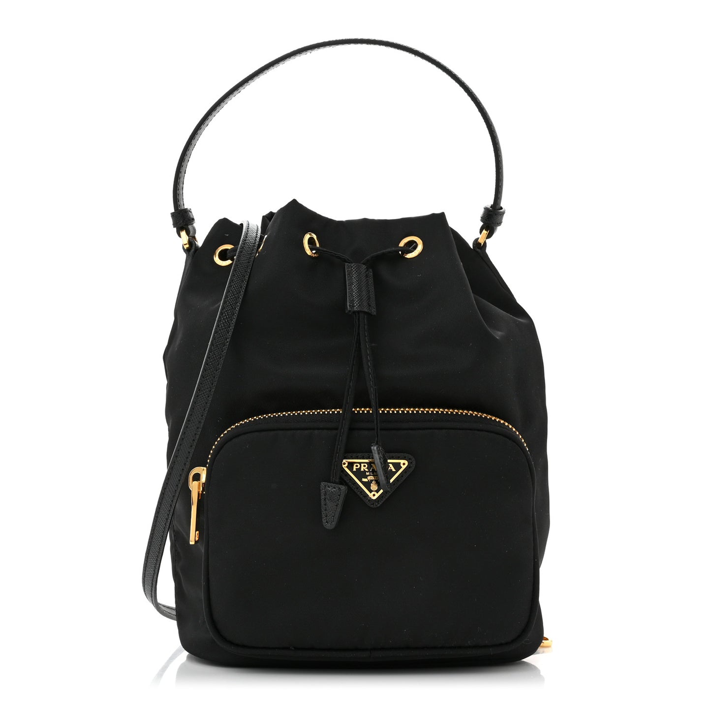 Saffiano Tessuto Nylon Mini Bucket Crossbody Bag Black