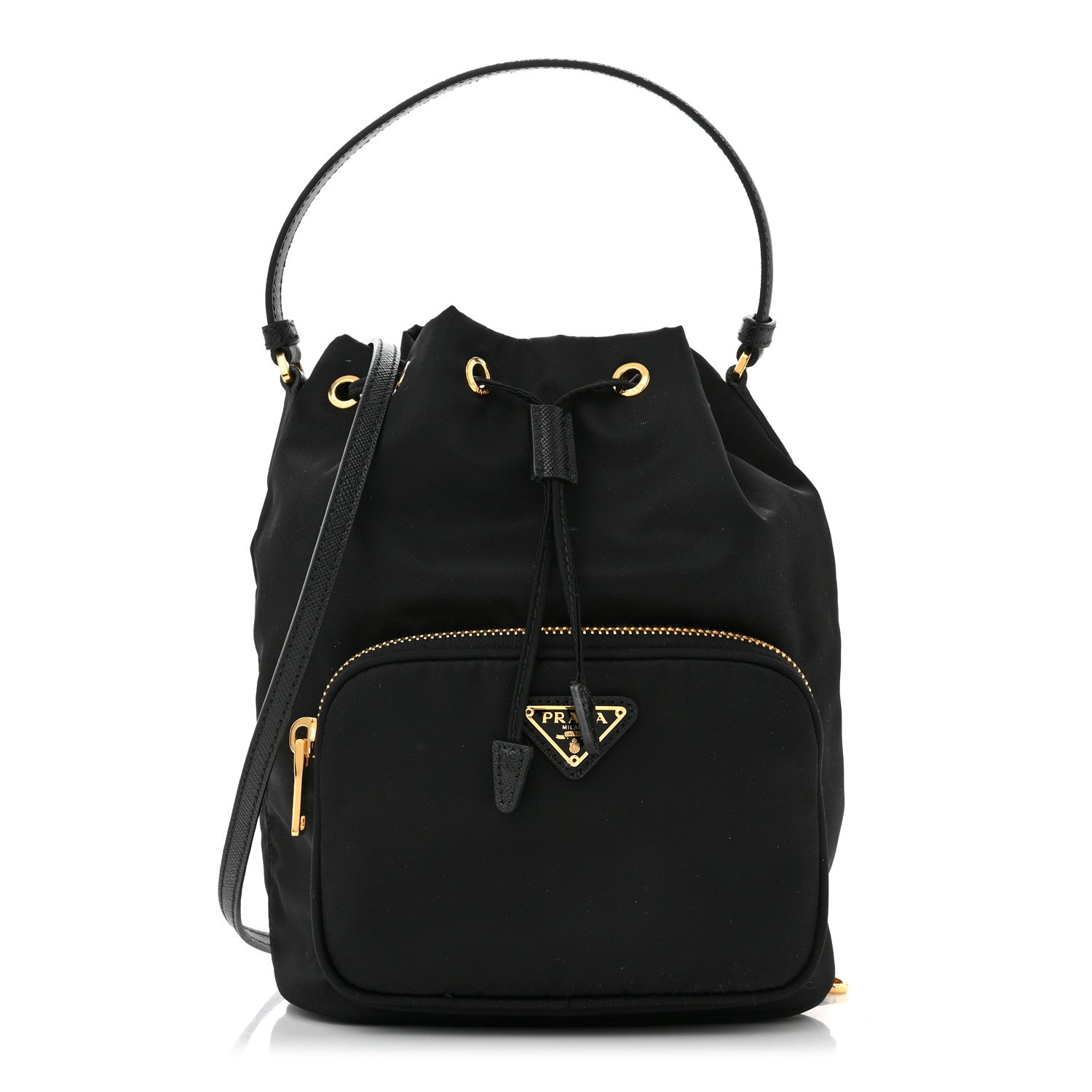 Prada Saffiano Tessuto Nylon Mini Bucket Crossbody Bag Black 1 of 10