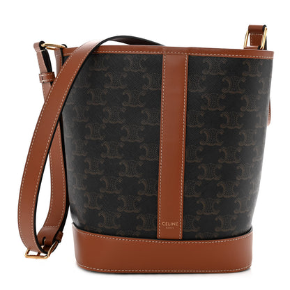 Celine Triomphe Canvas Calfskin Small Bucket Bag Tan 1 of 9