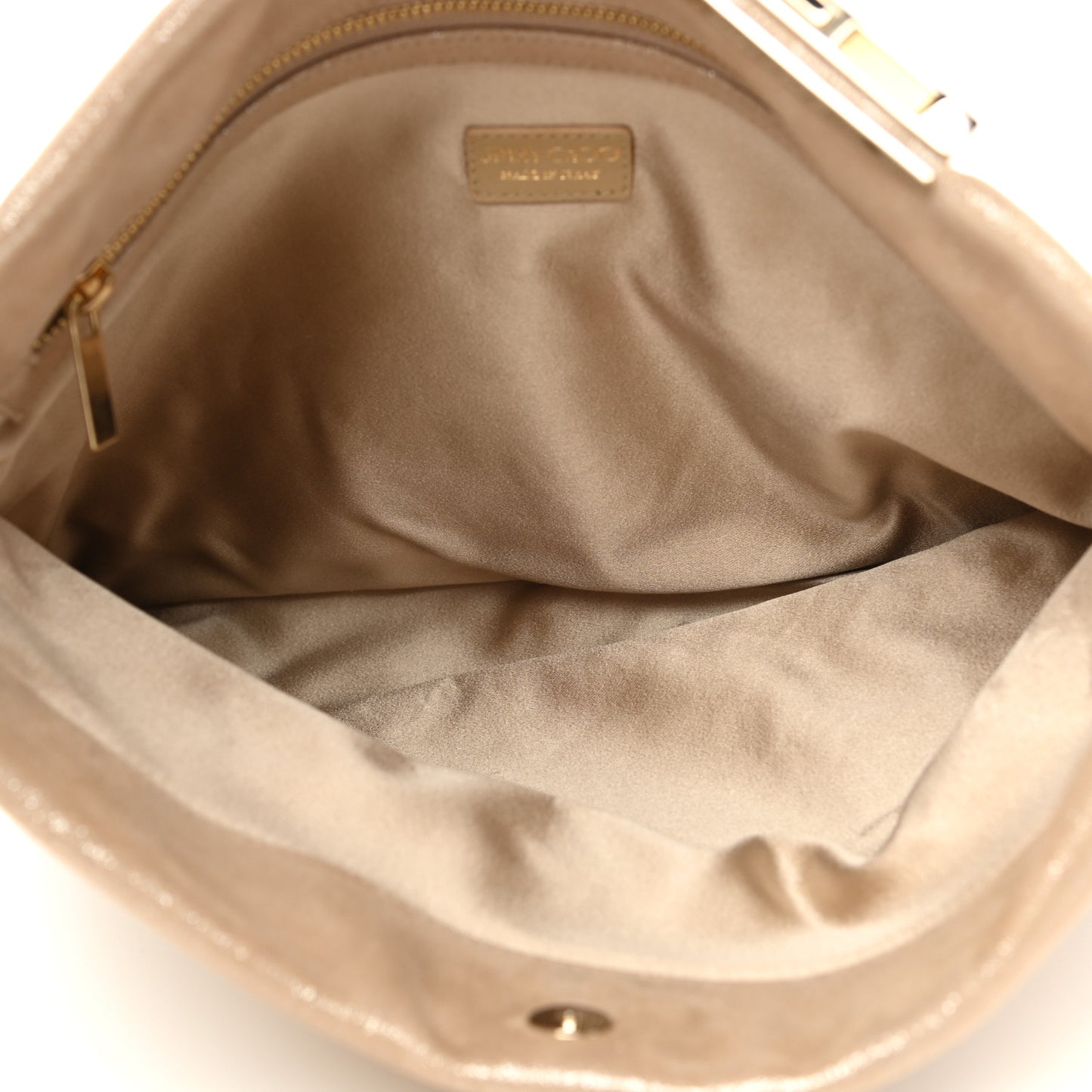 Shimmer Suede Chandra Clutch Sand