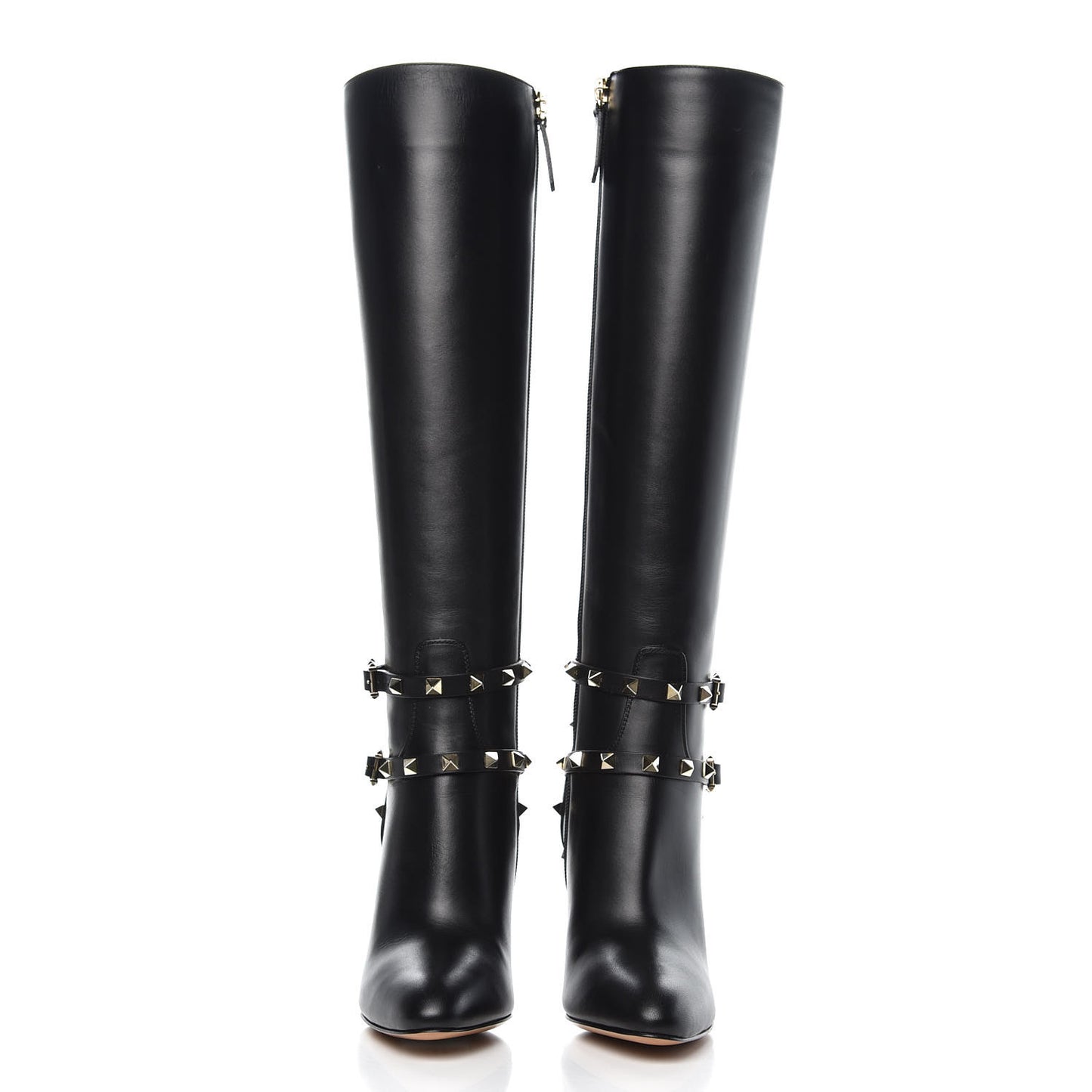 Calfskin Rockstud Knee High 100mm Boots 35.5 Black