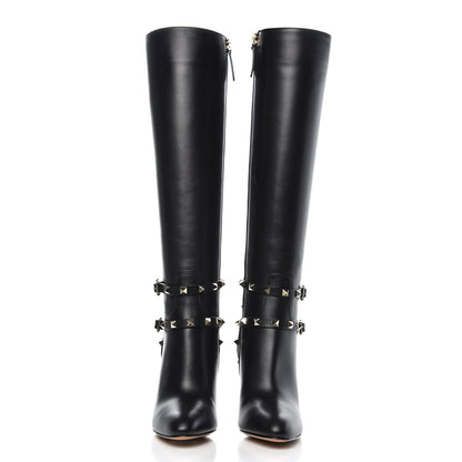 Valentino Garavani Calfskin Rockstud Knee High 100mm Boots 35.5 Black 2 of 8