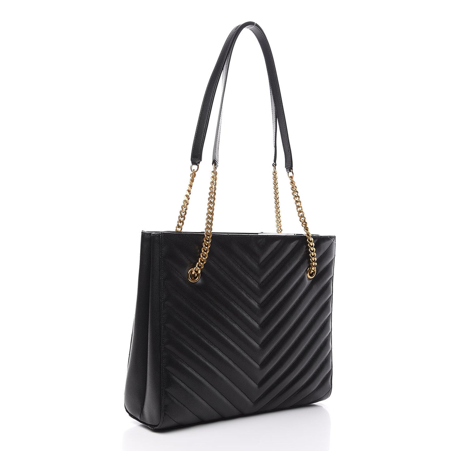 Grain De Poudre Matelasse Chevron Medium Tribeca Shopping Bag Black